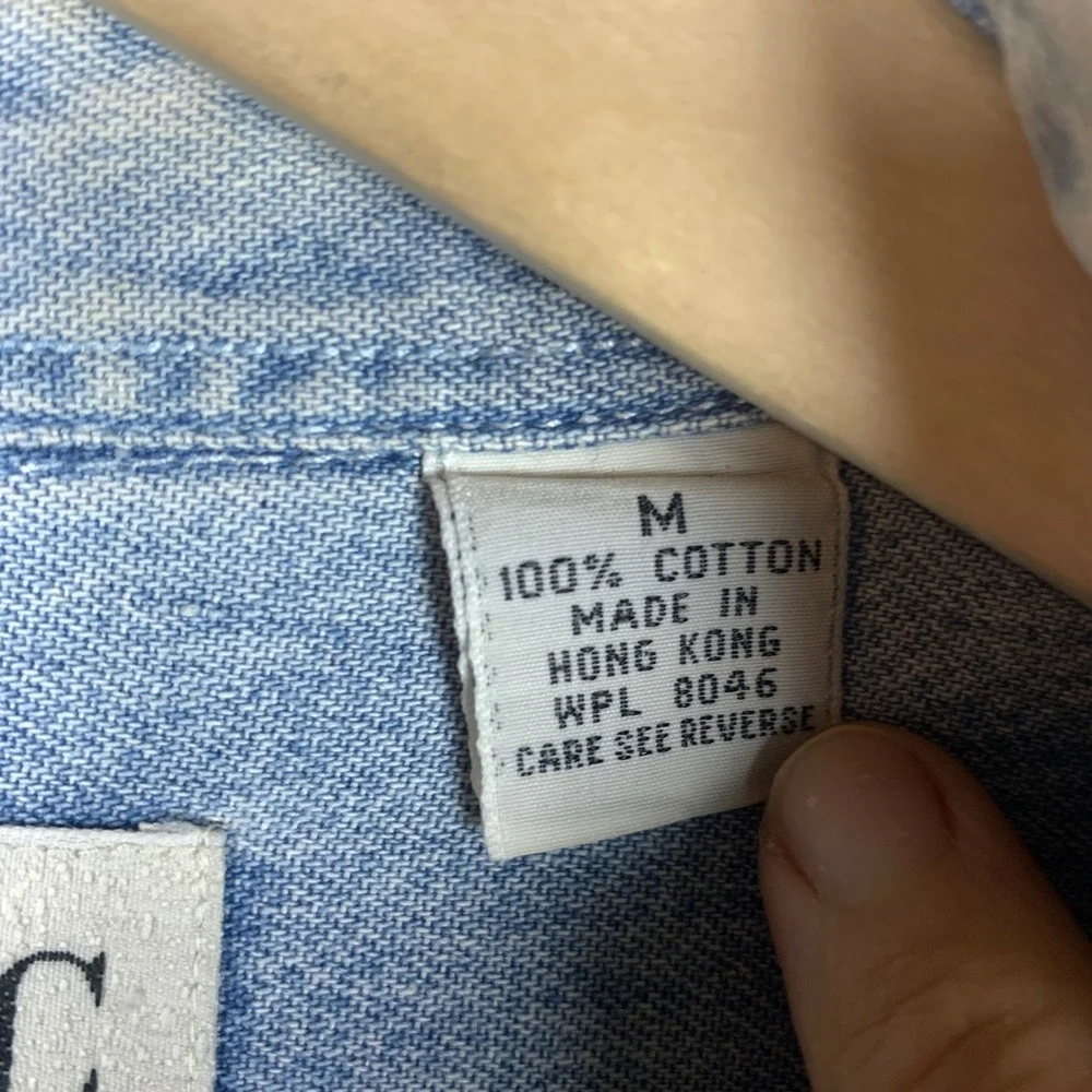 INC Denim Shirt Mens M‎ Blue Chambray Long Sleeve Workwear VTG 90s Hong Kong